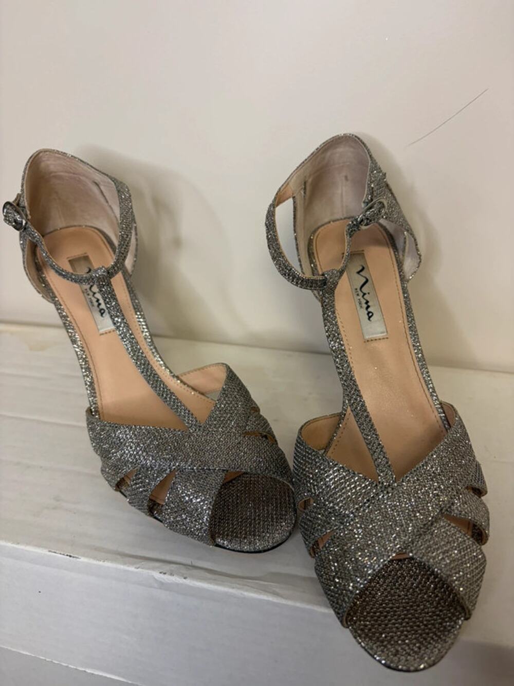 Nina New York Silver/Gold Sparkle 4” High Heels 9.5